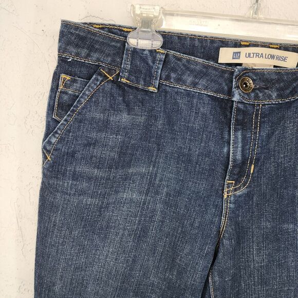 GAP Ultra Low Rise Dark Wash Flare Wide Leg Jeans Trousers Size 14 - Picture 2 of 5